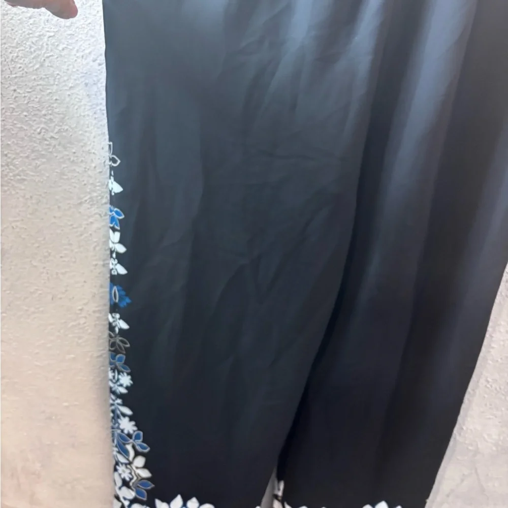 Chico's Black and Blue Floral Wide Leg Pants